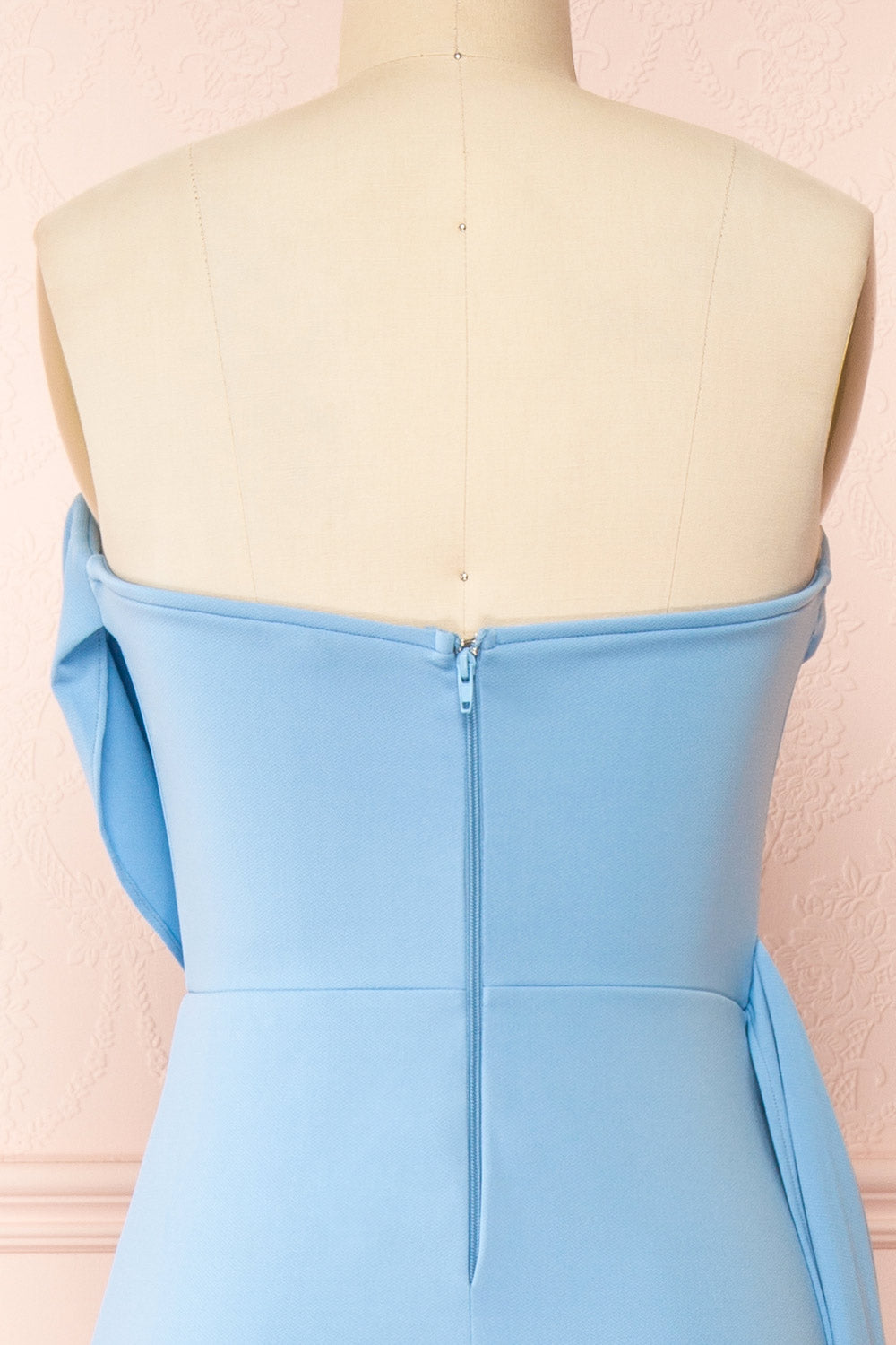 Kele Blue Cowl Neck Mermaid Dress w/ Slit | Boutique 1861 back close-up