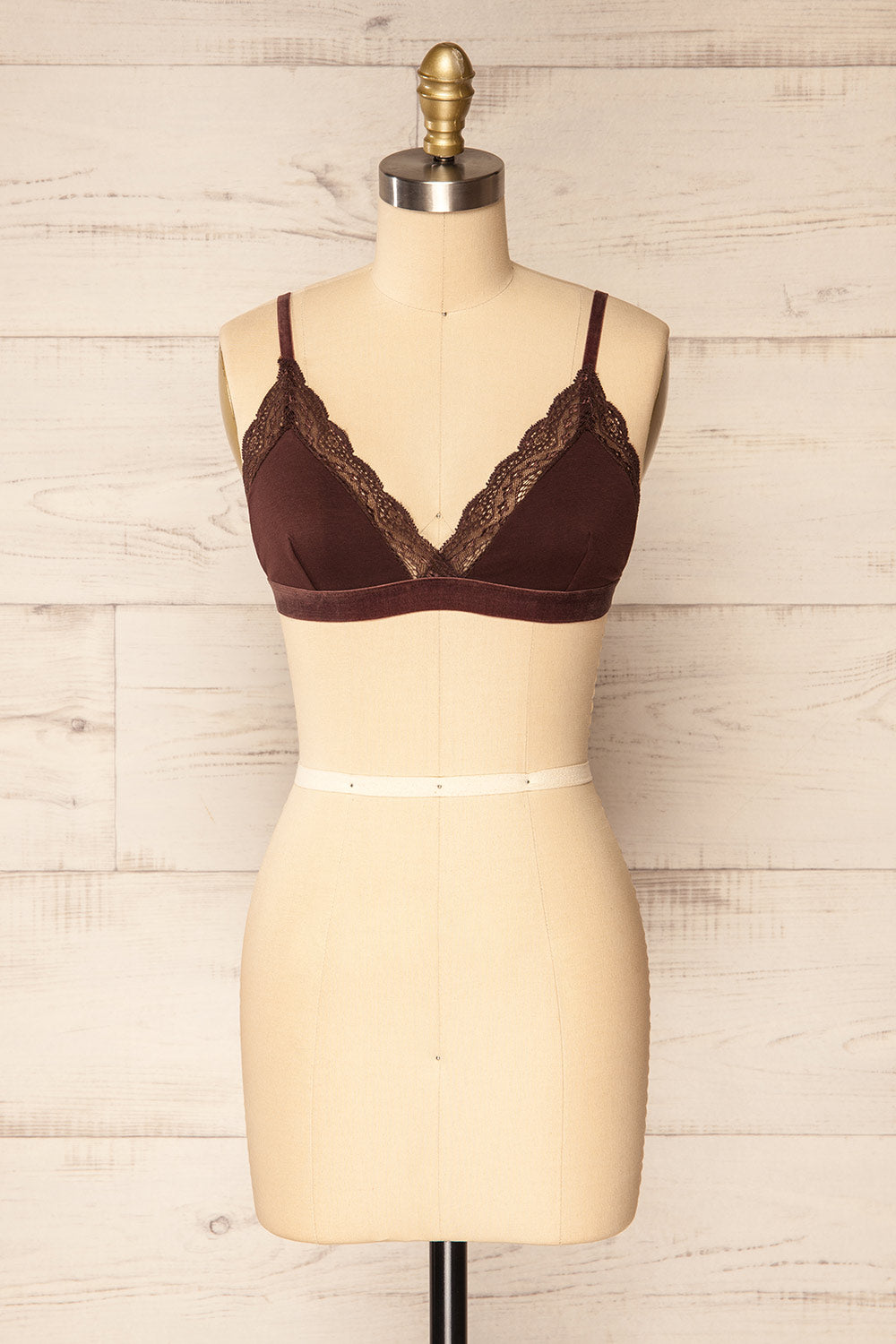 Kenitra Brown Bralette w/ Lace Trims | La petite garçonne front view
