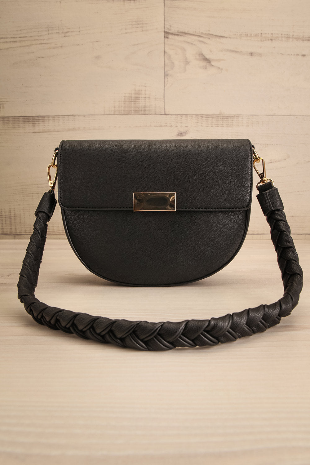 Kenneth Black Half-Moon Crossbody Handbag | La petite garçonne front view