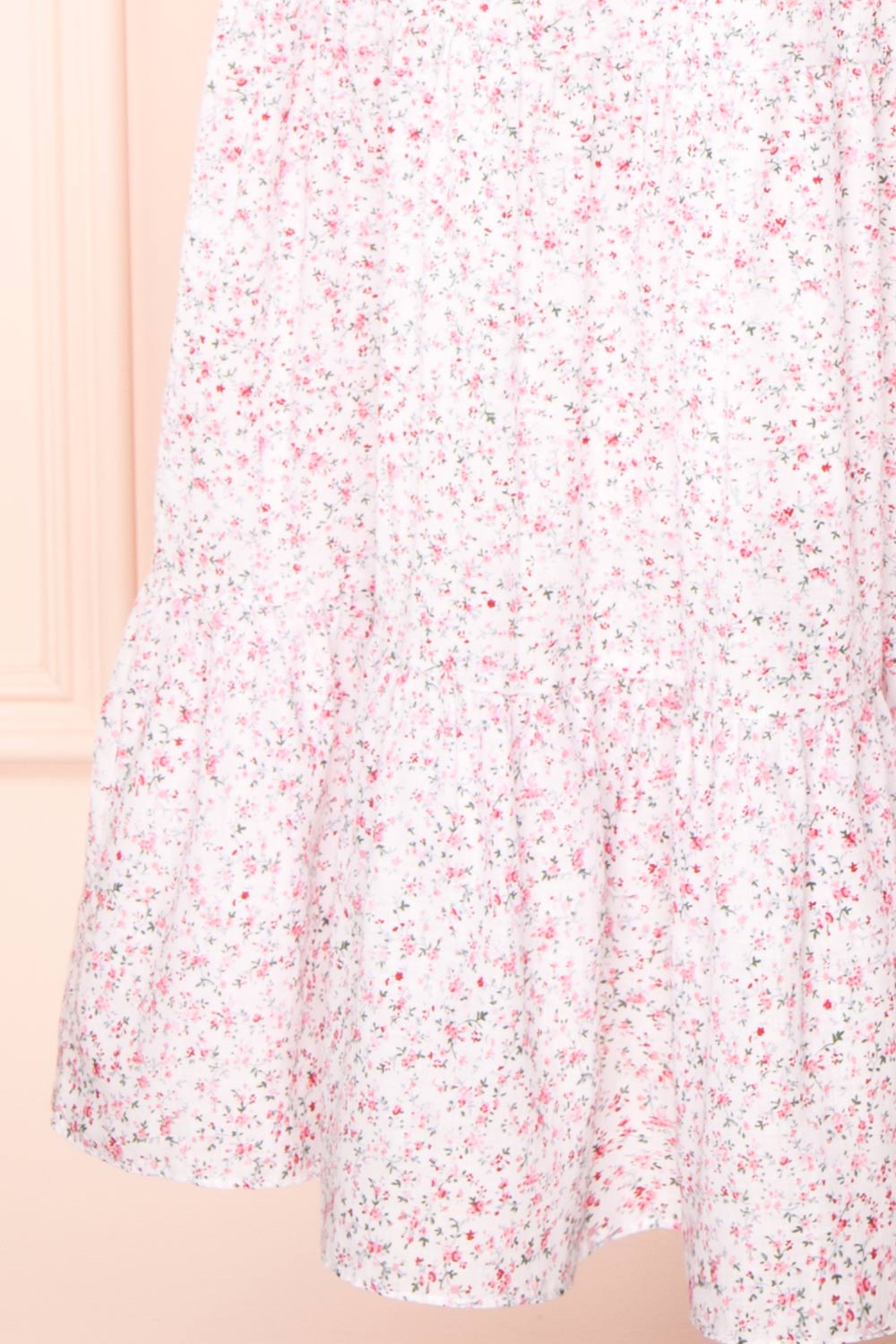 Kenta White A-Line Floral Midi Dress w/ Puffy Sleeves | Boutique 1861 bottom
