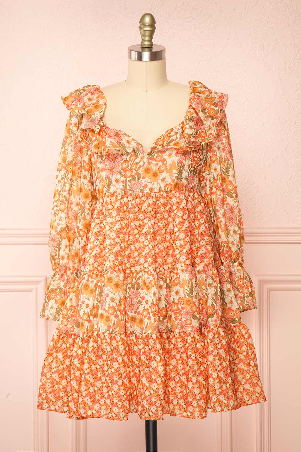 Kenza Floral Babydoll Dress w/ Puffy Sleeves | Boutique 1861 front view