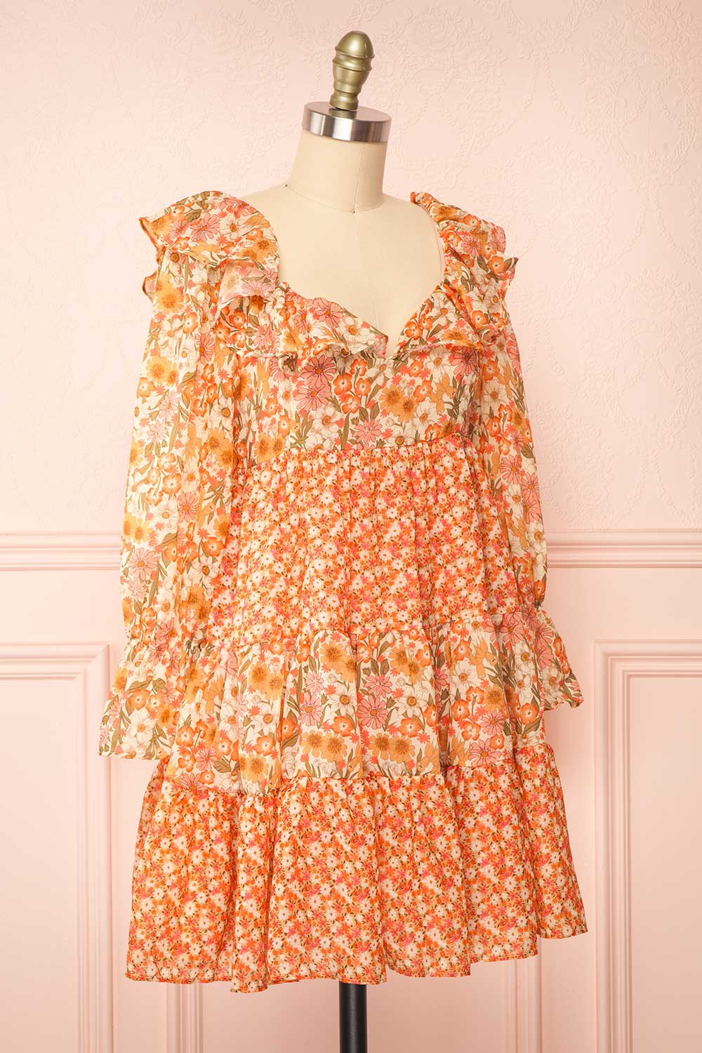 Kenza Floral Babydoll Dress w/ Puffy Sleeves | Boutique 1861 side view