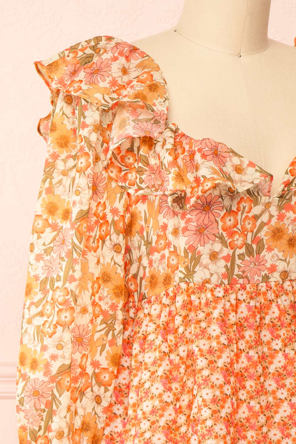 Kenza Floral Babydoll Dress w/ Puffy Sleeves | Boutique 1861 side closeup