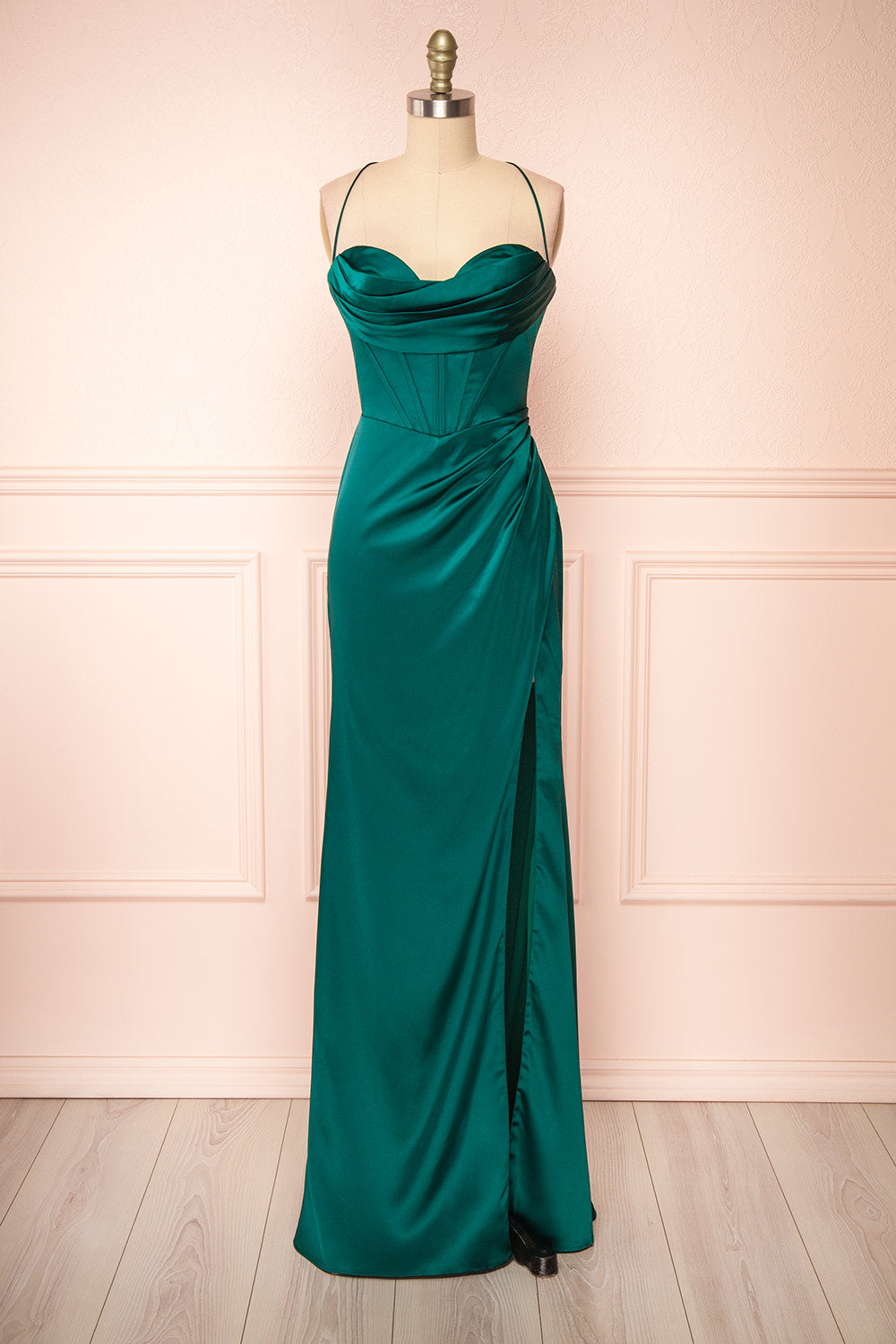 Kesha Green Corset Cowl Neck Maxi Dress Boutique 1861