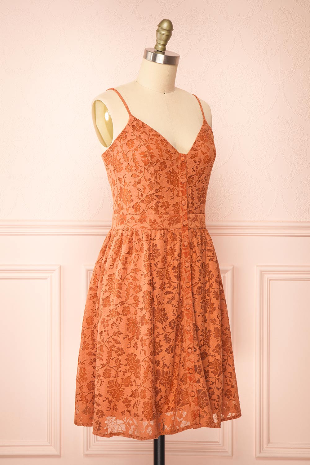 Kesso Orange A-Line Short Lace Dress | Boutique 1861 side view