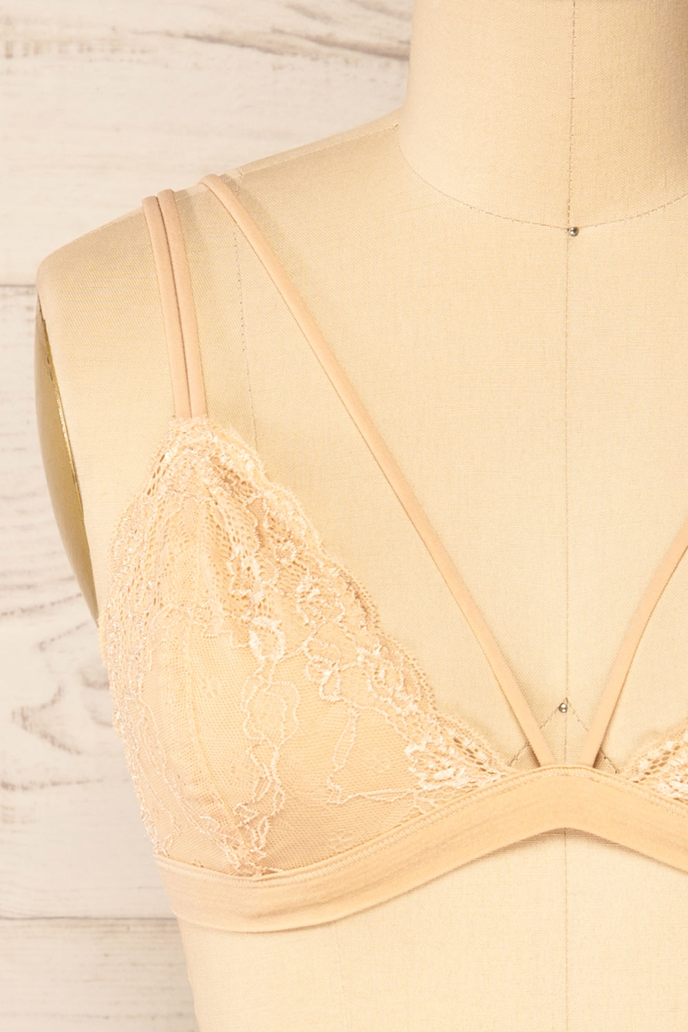 Khappa Beige Floral Lace Bralette | La petite garçonne front close-up