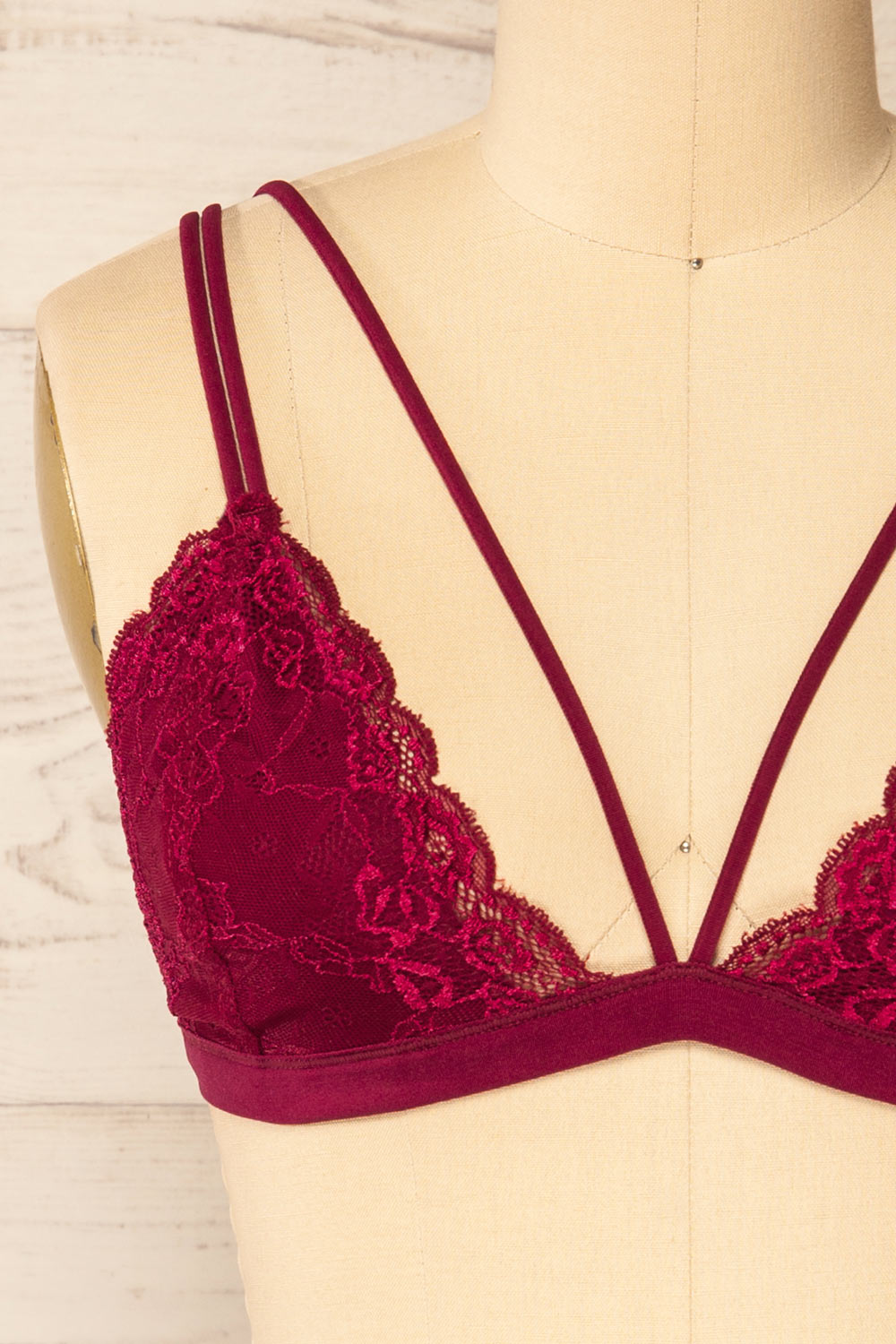 Khappa Burgundy Floral Lace Bralette | La petite garçonne front close-up