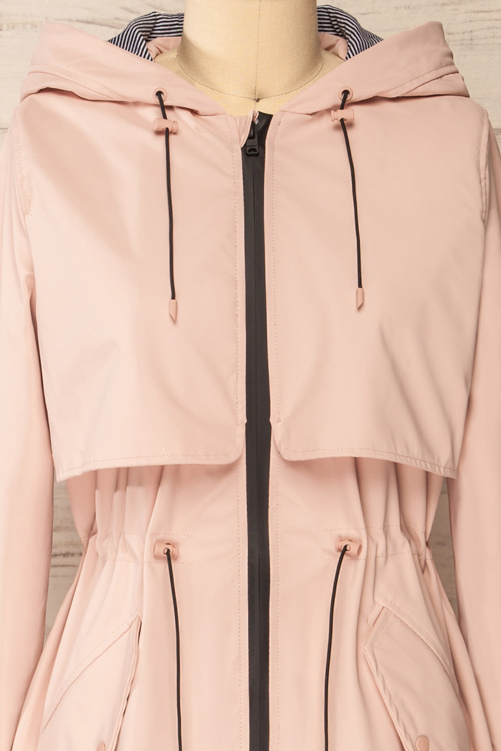 Kharokopion Pink Hooded Raincoat w/ Drawstring | La petite garçonne close-up