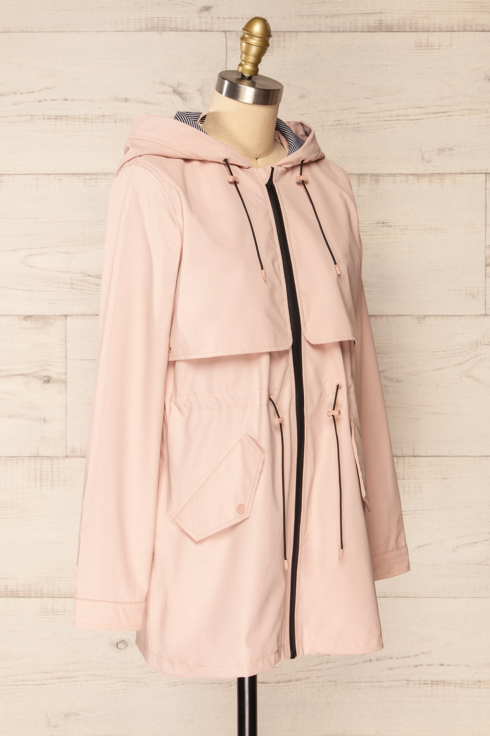 Kharokopion Pink Hooded Raincoat w/ Drawstring | La petite garçonne side view