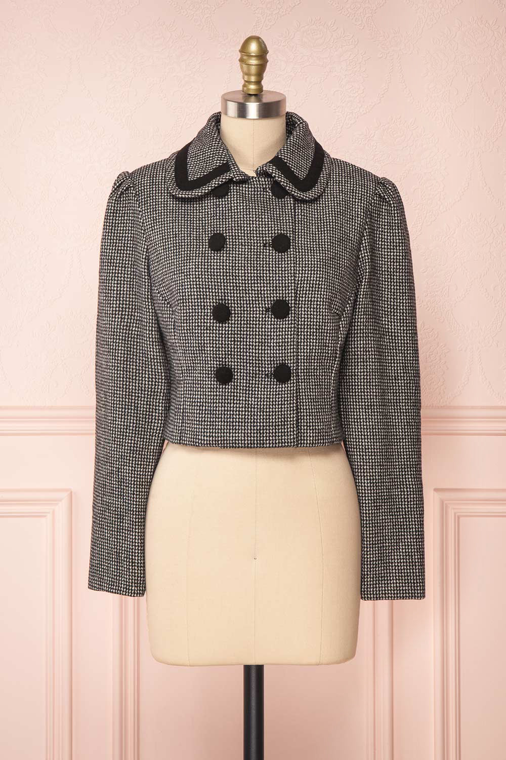 Kherty Black & White Houndstooth Cropped Blazer | Boutique 1861