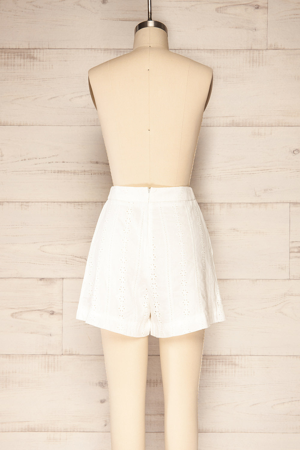 Khori White High-Waisted Embroidered Shorts | La petite garçonne back view
