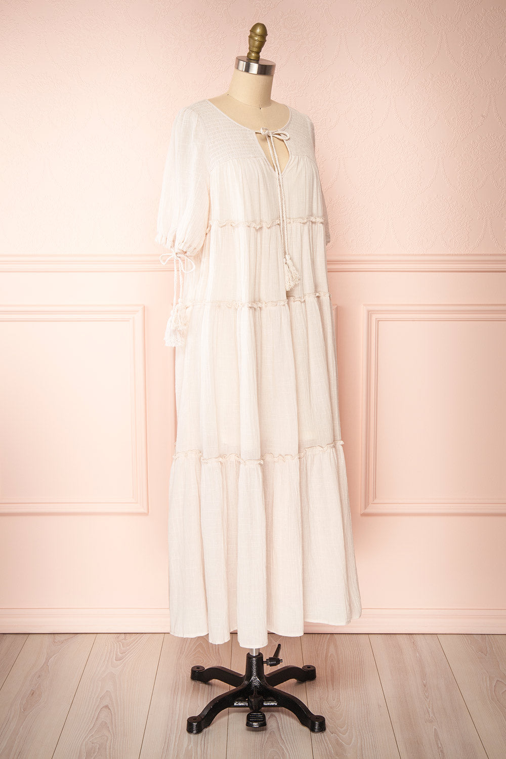 Kieu Beige Flowy Layered Maxi Dress | Boutique 1861 side view