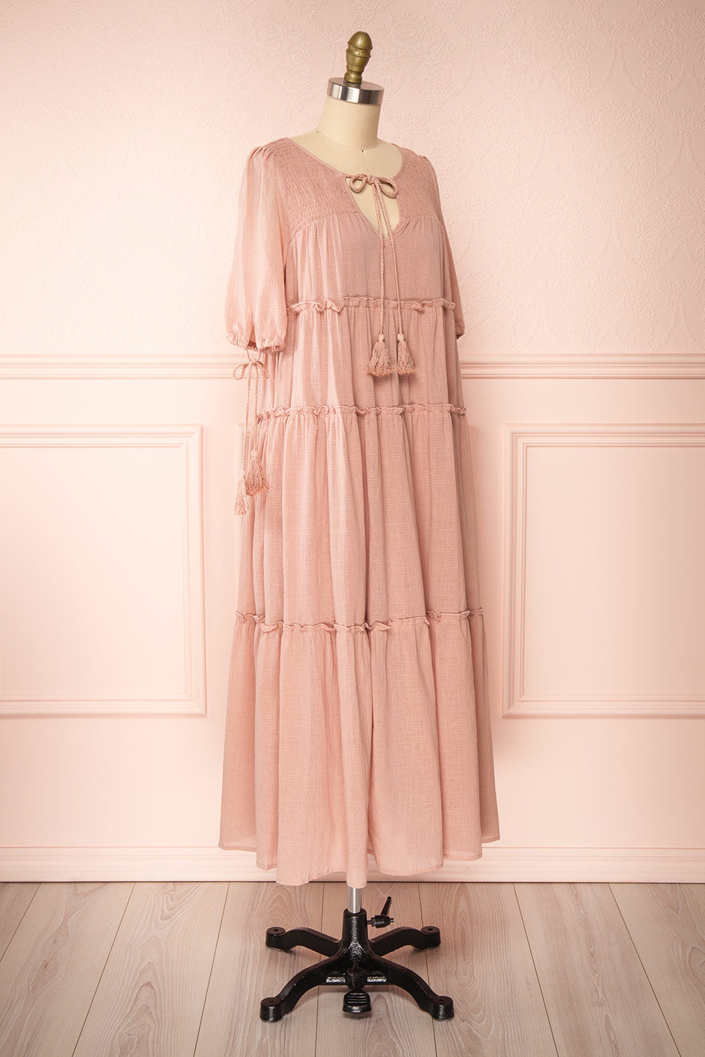 Kieu Pink Flowy Layered Maxi Dress | Boutique 1861 side view