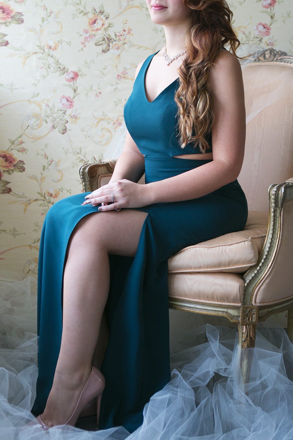 Kiira Emerald Cut-Outs Mermaid Gown | Boudoir 1861 on model