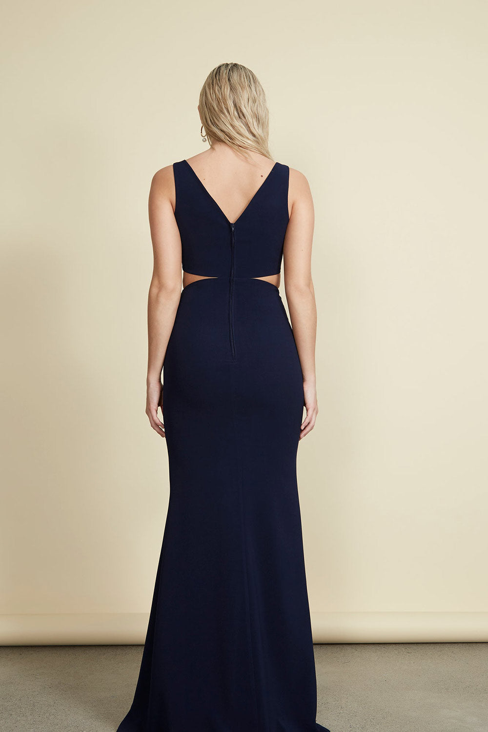 Kiira Navy Blue Cut-Outs Mermaid Gown | La petite garçonne back on model