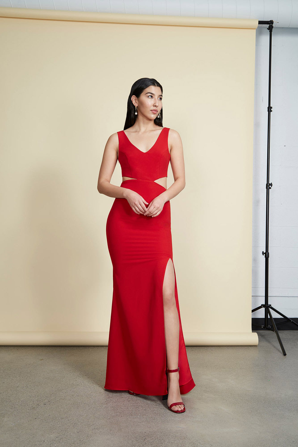 Kiira Red Cut-Outs Mermaid Gown | Boudoir 1861 front on model