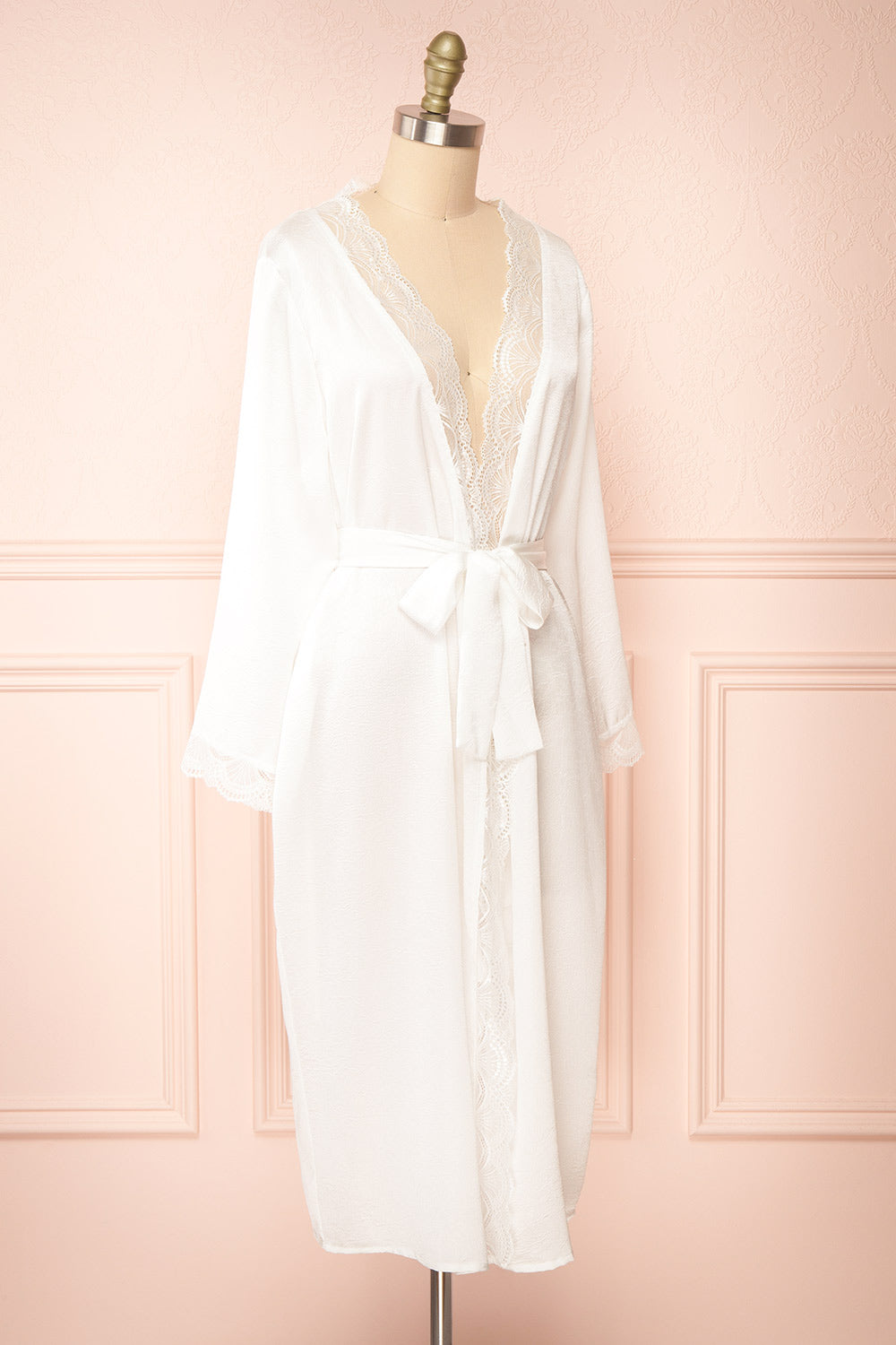 Kiliana Long Ivory Kimono w/ Lace Trim | Boutique 1861 side view