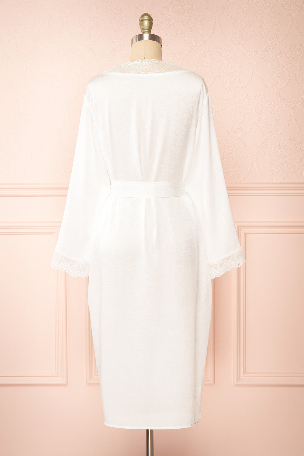 Kiliana Long Ivory Kimono w/ Lace Trim | Boutique 1861 back view
