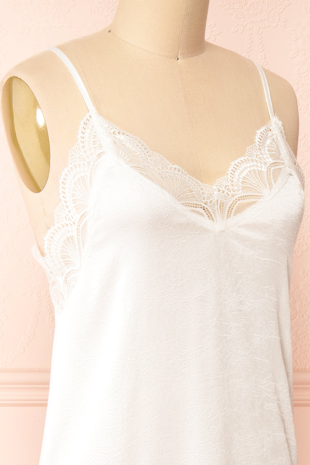 Kirsi Ivory Long Nightgown w/ Lace Trim | Boutique 1861 side close-up