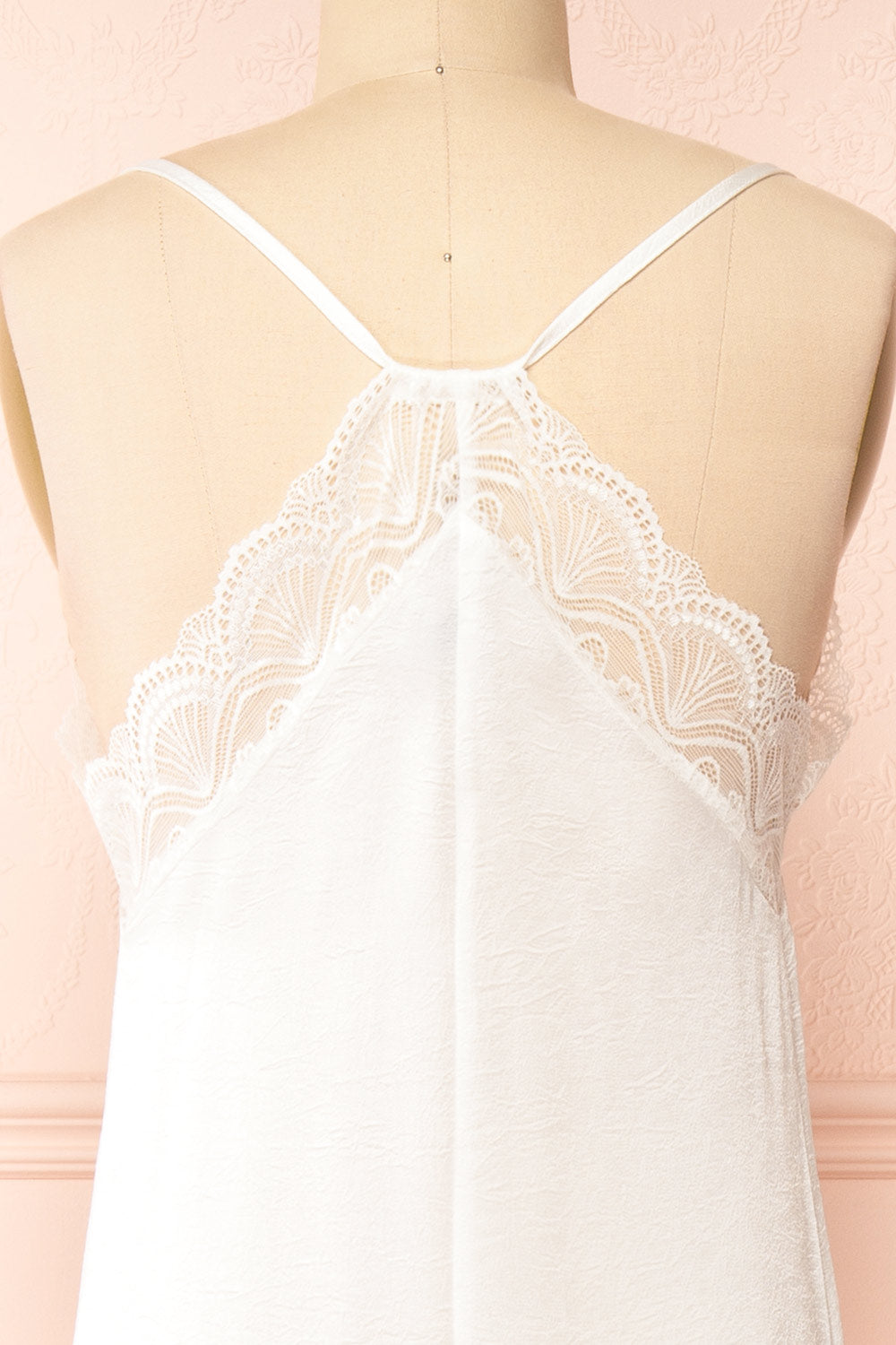Kirsi Ivory Long Nightgown w/ Lace Trim | Boutique 1861 back close-up