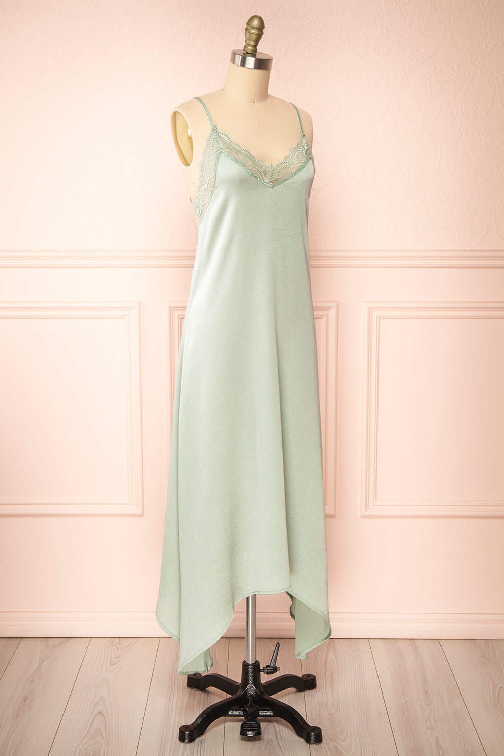 Kirsi Sage Long Nightgown w/ Lace Trim | Boutique 1861 side view