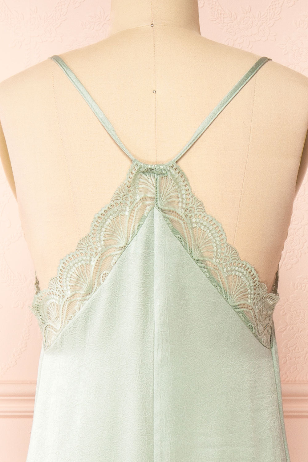 Kirsi Sage Long Nightgown w/ Lace Trim | Boutique 1861 back close-up