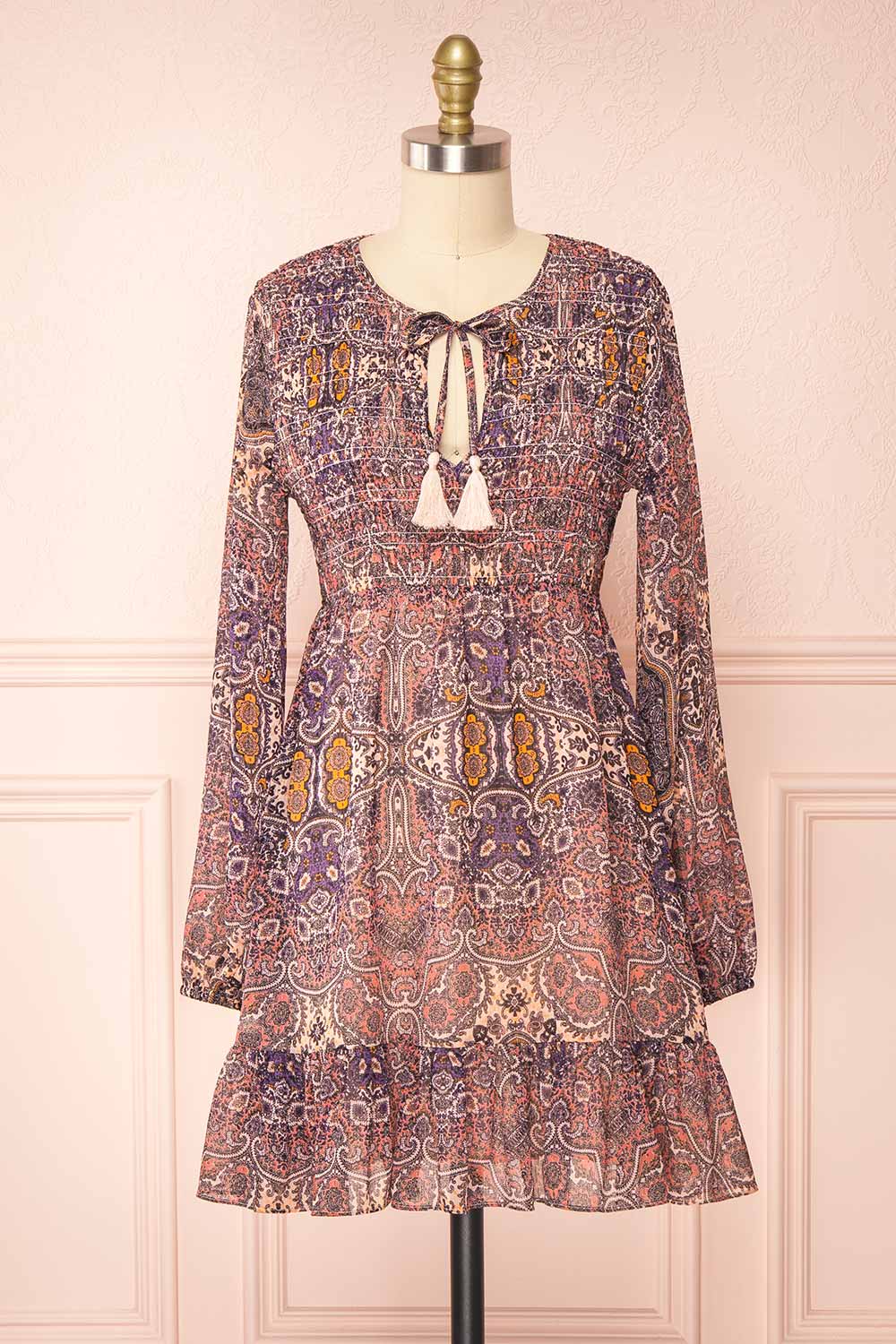 Kissiae Short Paisley Pattern Chiffon Dress | Boutique 1861 front view