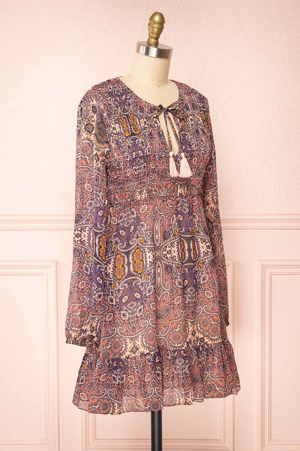Kissiae Short Paisley Pattern Chiffon Dress | Boutique 1861 side view