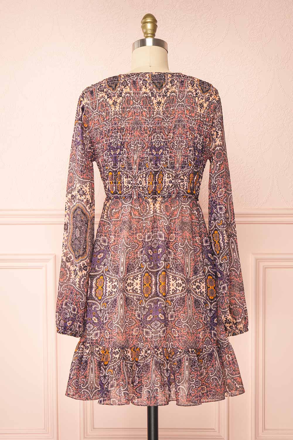 Kissiae Short Paisley Pattern Chiffon Dress | Boutique 1861 back view