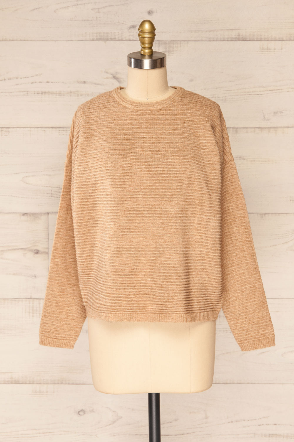 Knares Beige Cropped Ribbed Sweater | La petite garçonne front view