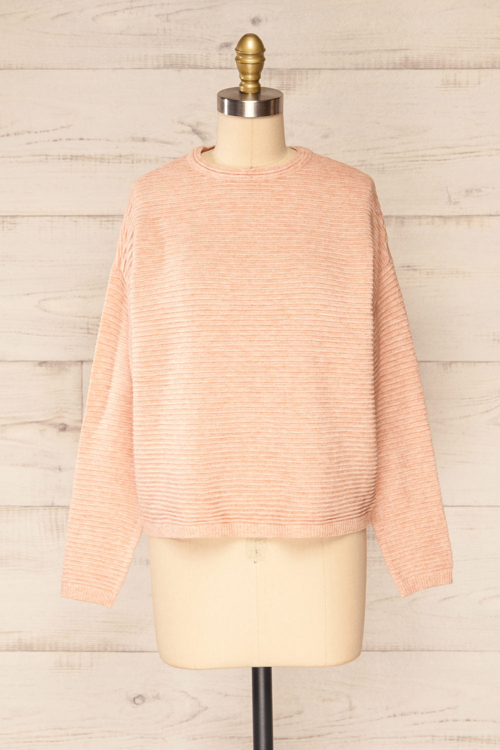 Knares Pink Cropped Ribbed Sweater | La petite garçonne front view