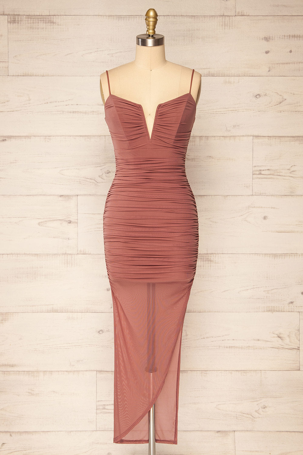 Kodaline Pink Ruched iitted Midi Dress | La petite garçonne front view
