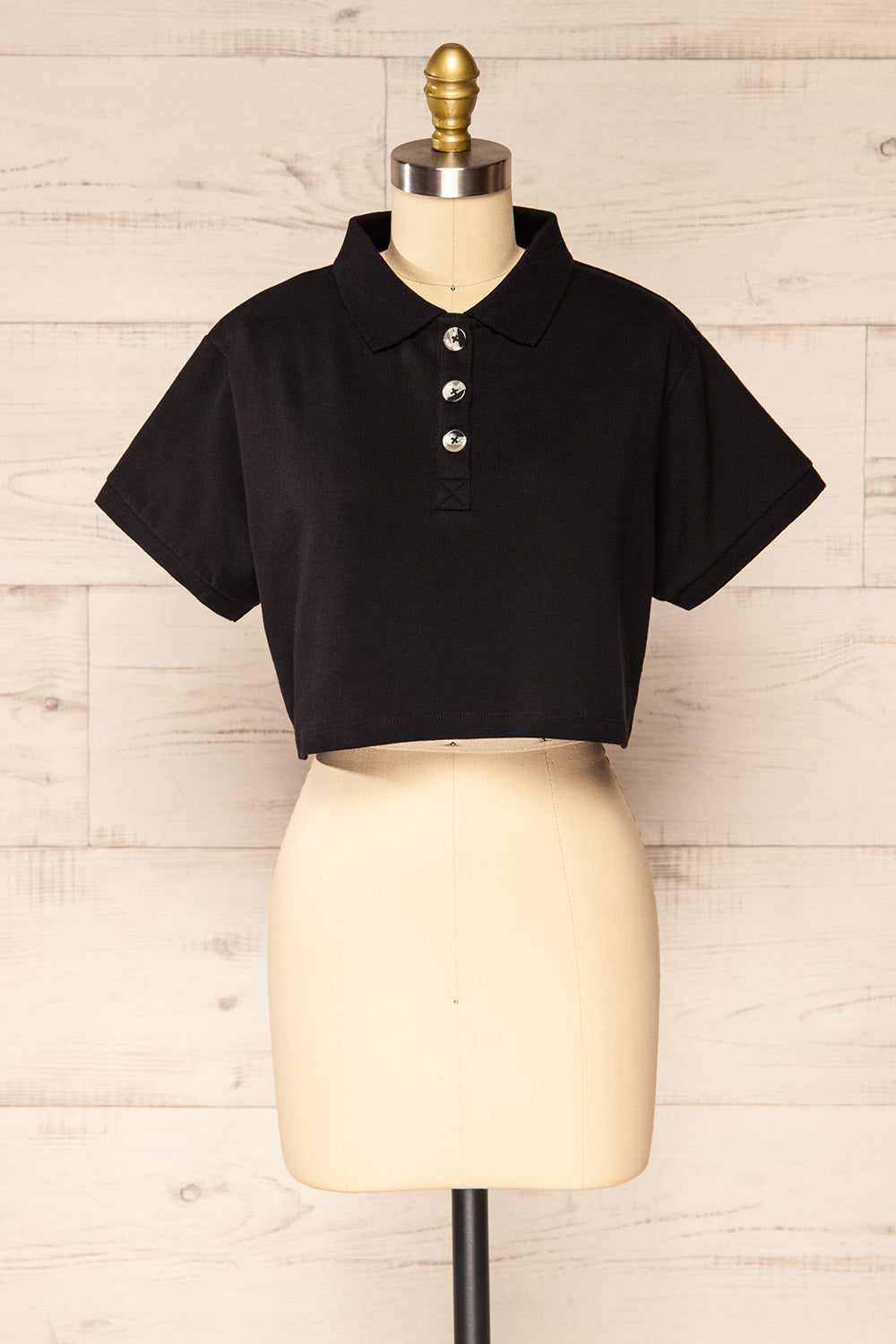 Kolo Black Cropped Polo Top | La petite garçonne front view