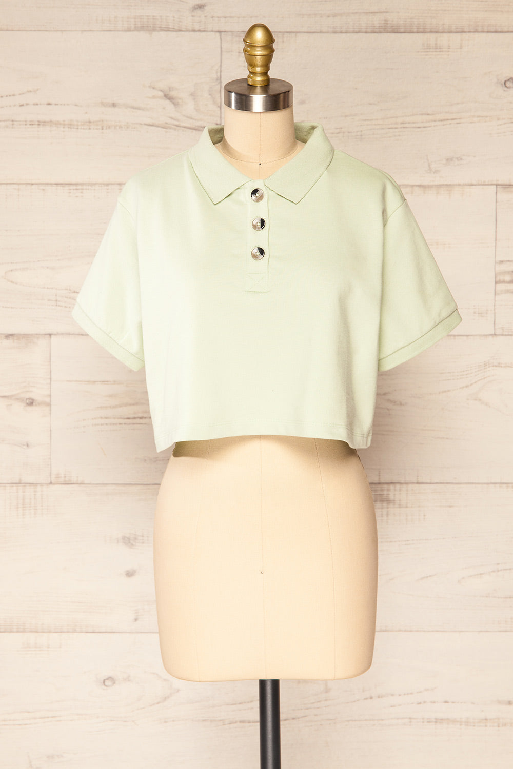 Kolo Mint Cropped Polo Top | La petite garçonne front view