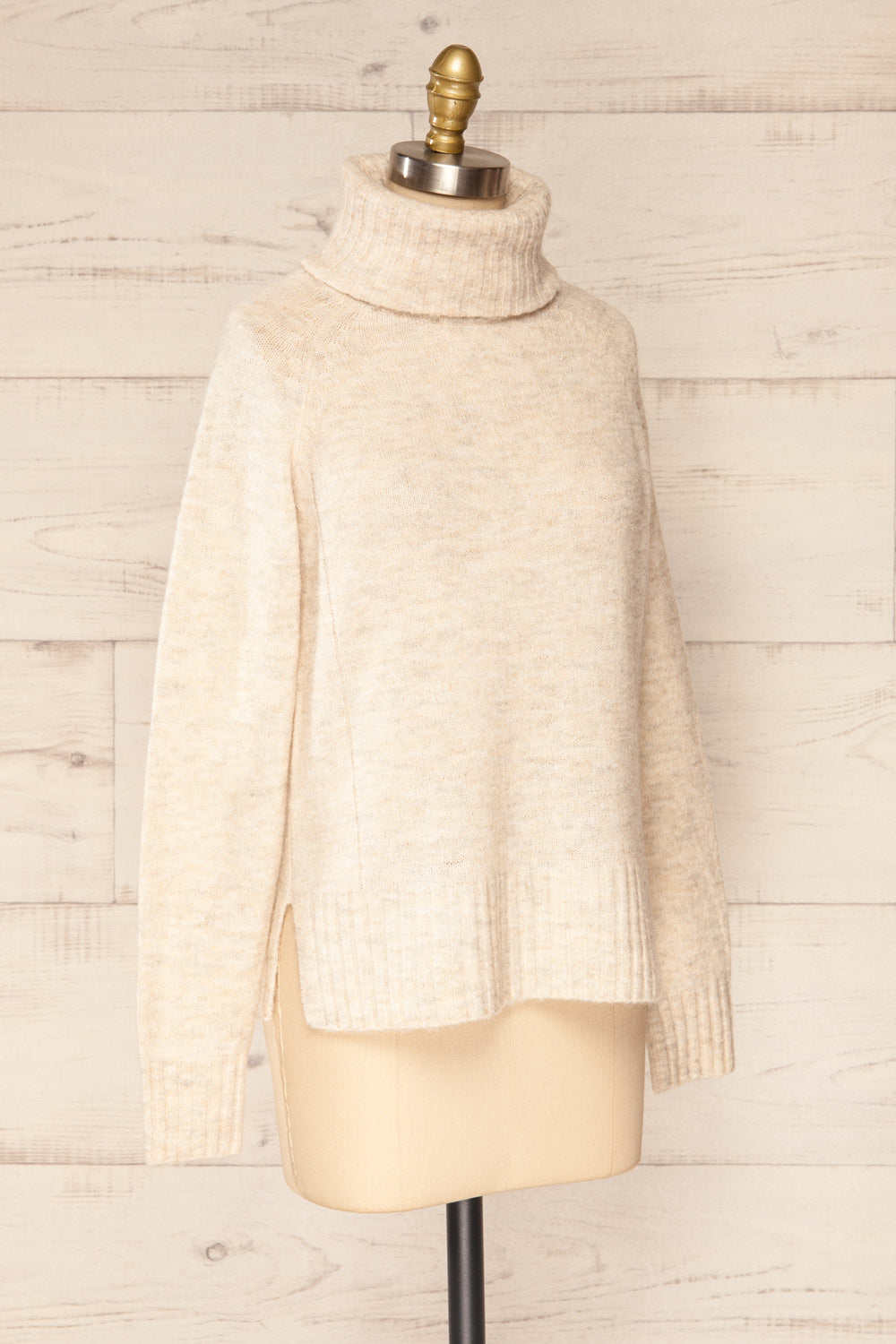 Kolono Beige Knit Turtleneck Sweater | La petite garçonne side view