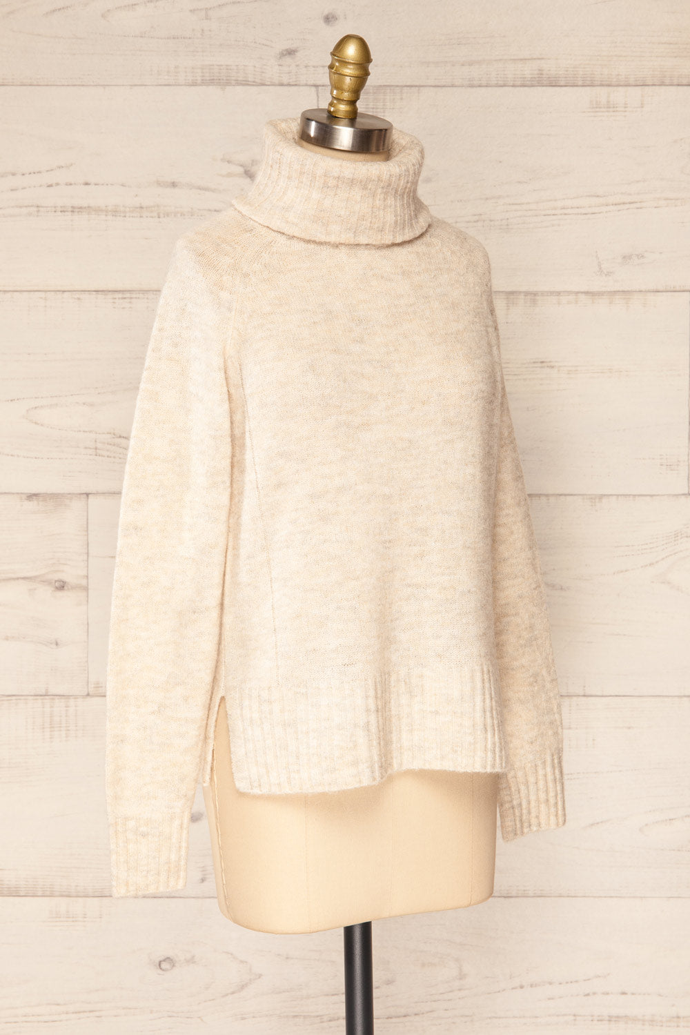 Kolono Beige Knit Turtleneck Sweater | La petite garçonne side view