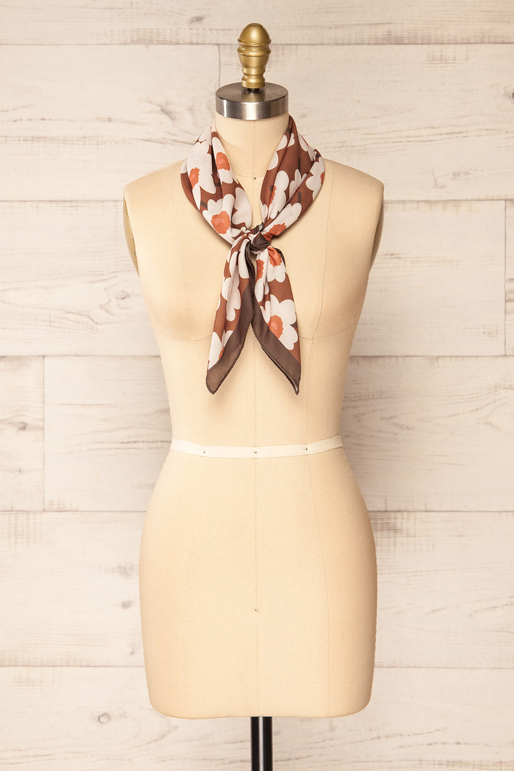Kompsa Brown Floral Satin Scarf | La petite garçonne front
