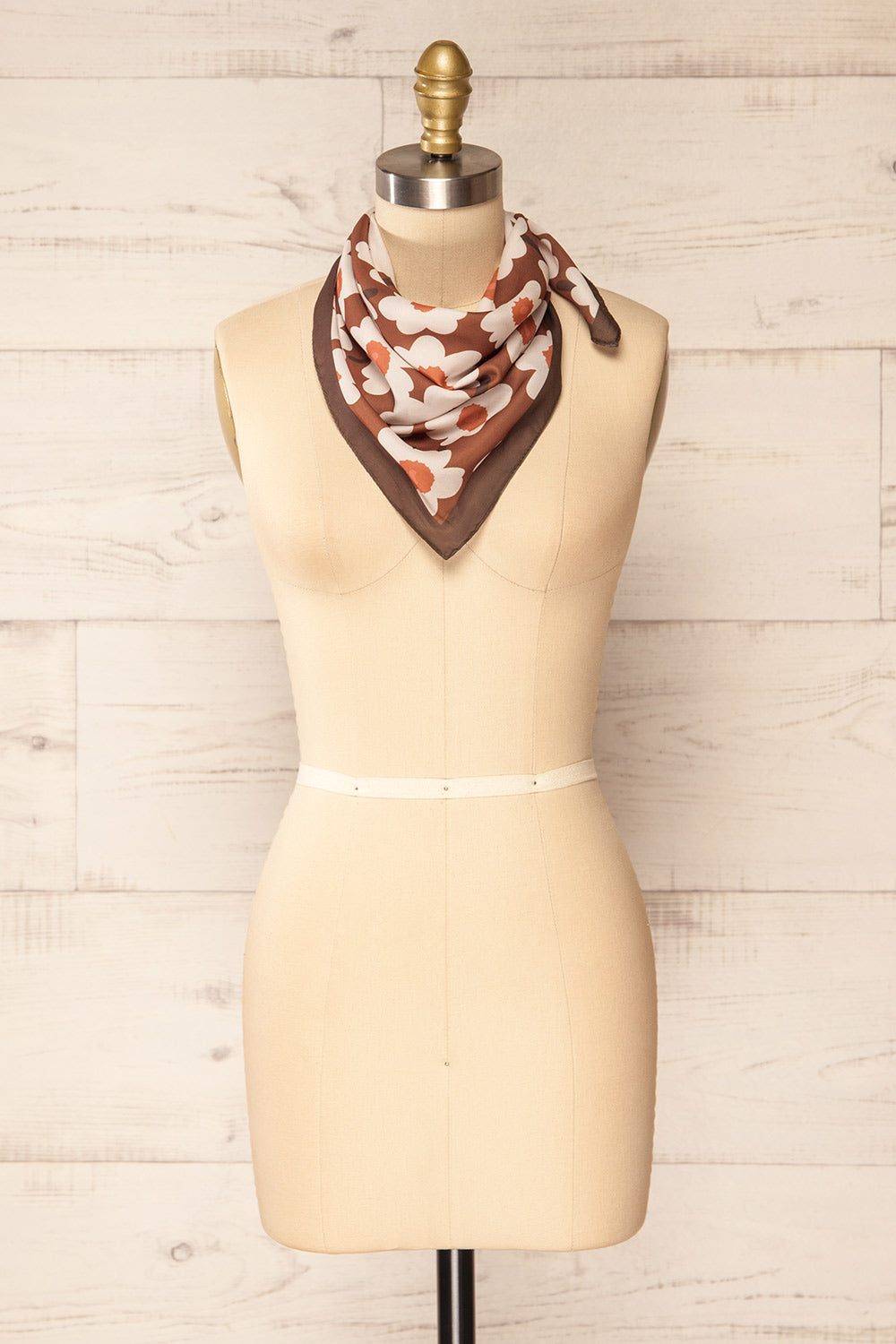 Kompsa Brown Floral Satin Scarf | La petite garçonne triangle