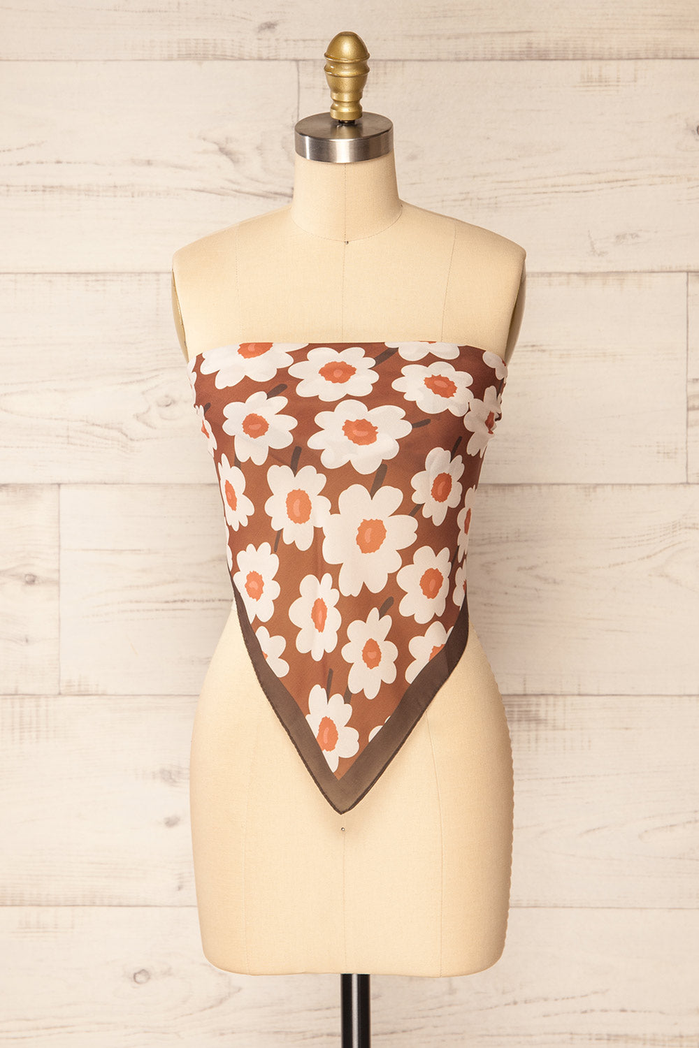 Kompsa Brown Floral Satin Scarf | La petite garçonne top