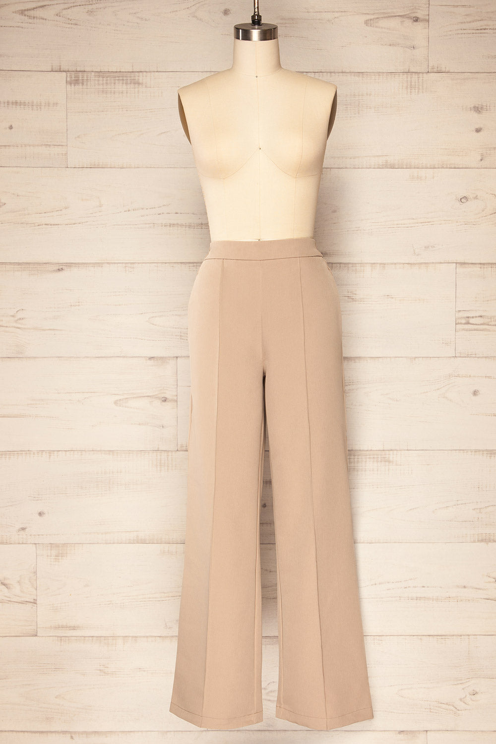 Korcula Beige High Waisted Wide Leg Pants | La petite garçonne front view