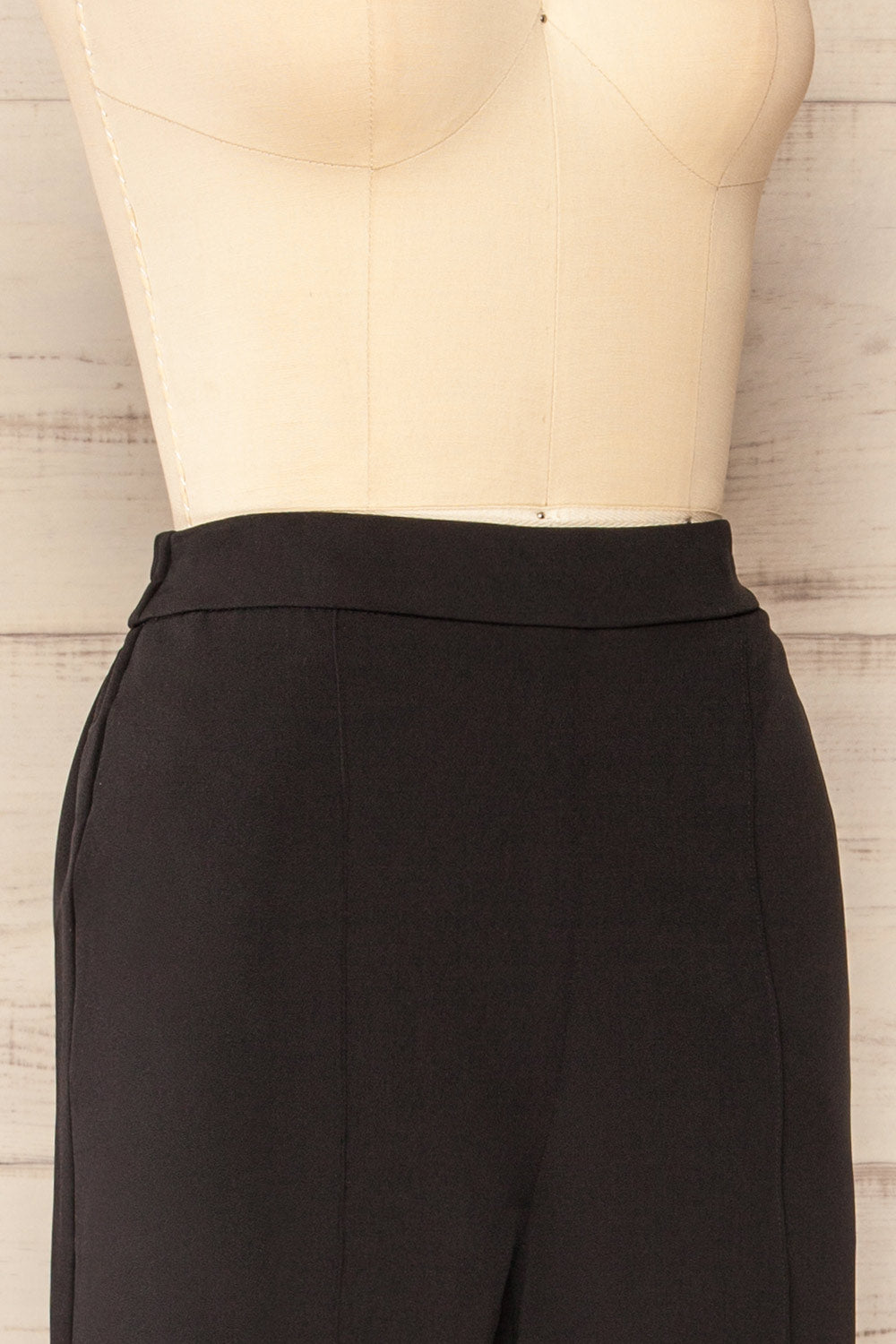 Korcula Black High Waisted Wide Leg Pants | La petite garçonne side close-up