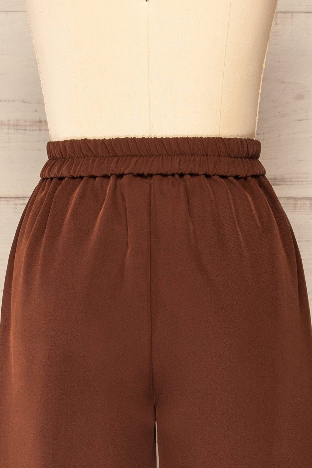 Korcula Brown High Waisted Wide Leg Pants | La petite garçonne back close-up