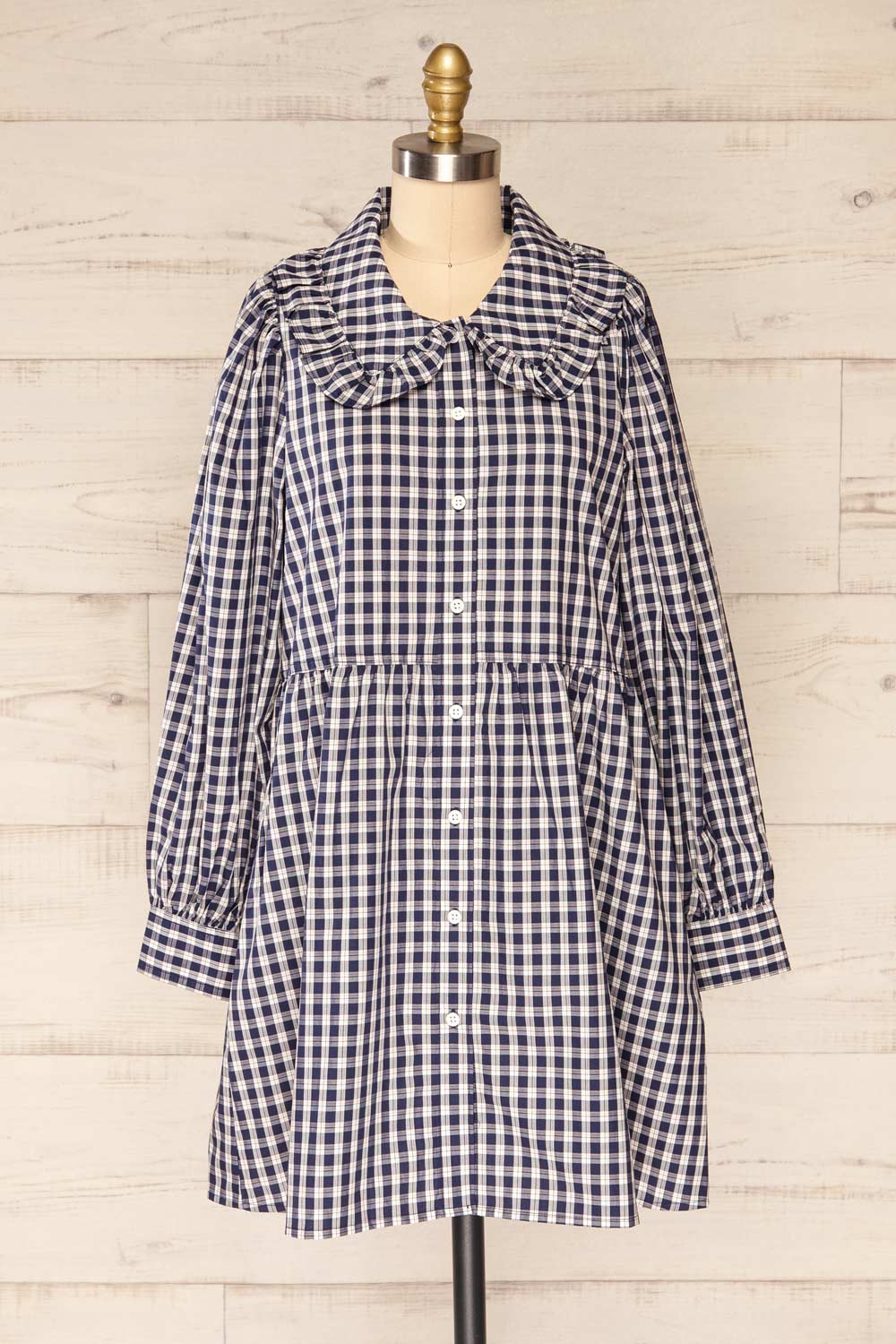 Koronowo Long Sleeve Plaid Shirt Dress | La petite garçonne front view