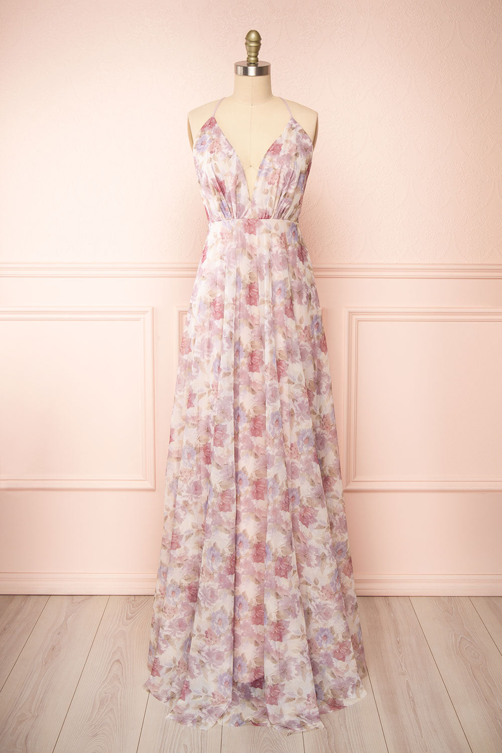 Korra Mauve A-Line Floral Maxi Dress | Boutique 1861 front view
