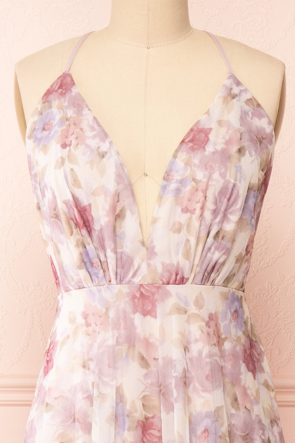 Korra Mauve A-Line Floral Maxi Dress | Boutique 1861 front close-up