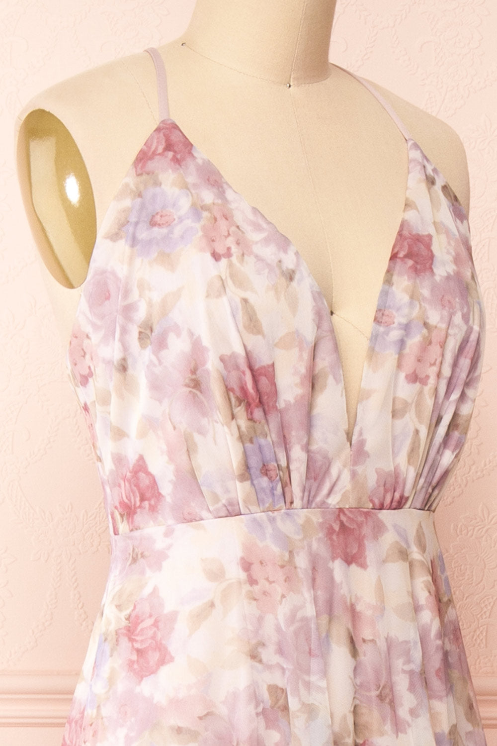 Korra Mauve A-Line Floral Maxi Dress | Boutique 1861 side close-up