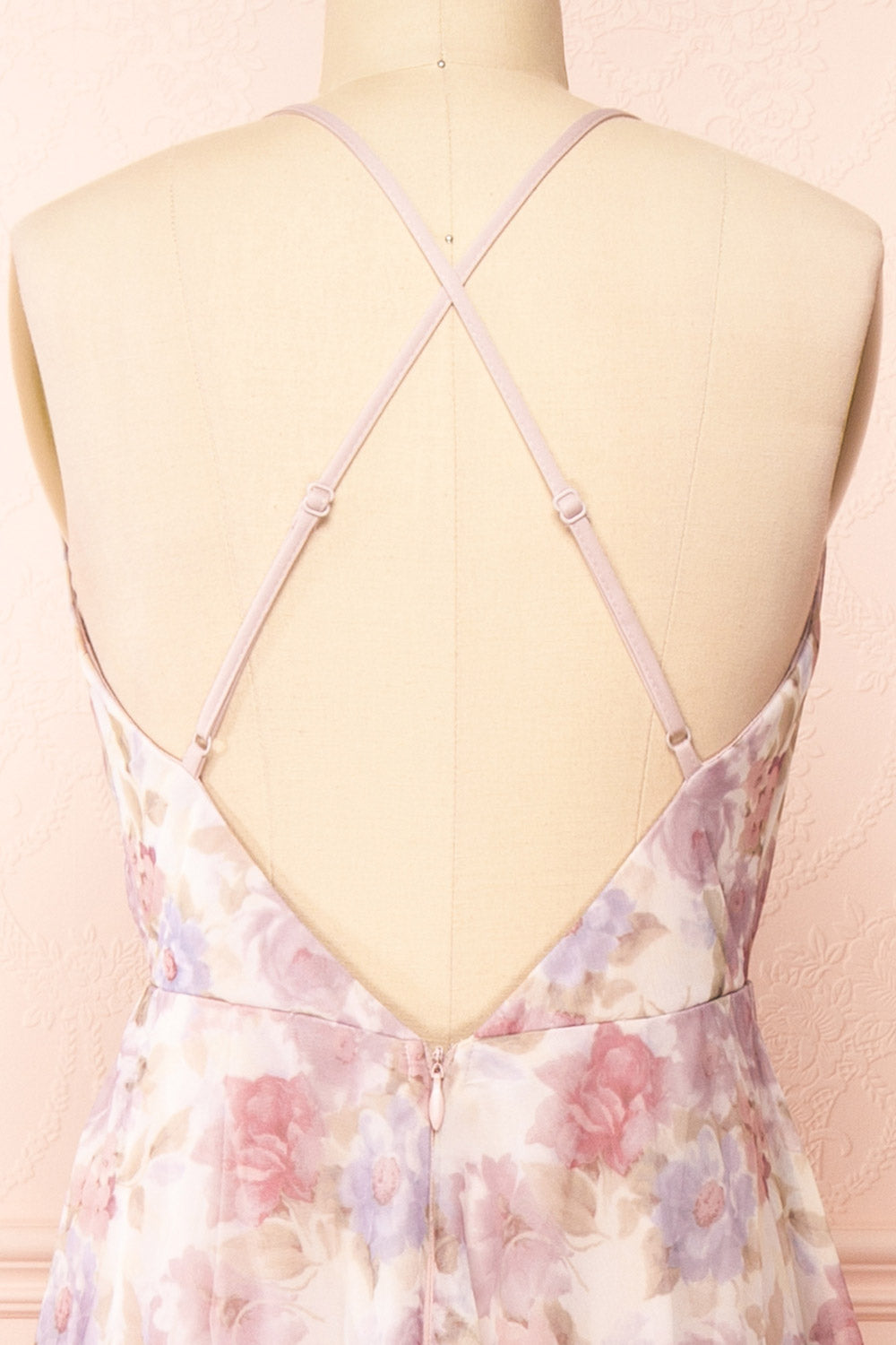 Korra Mauve A-Line Floral Maxi Dress | Boutique 1861 back close-up
