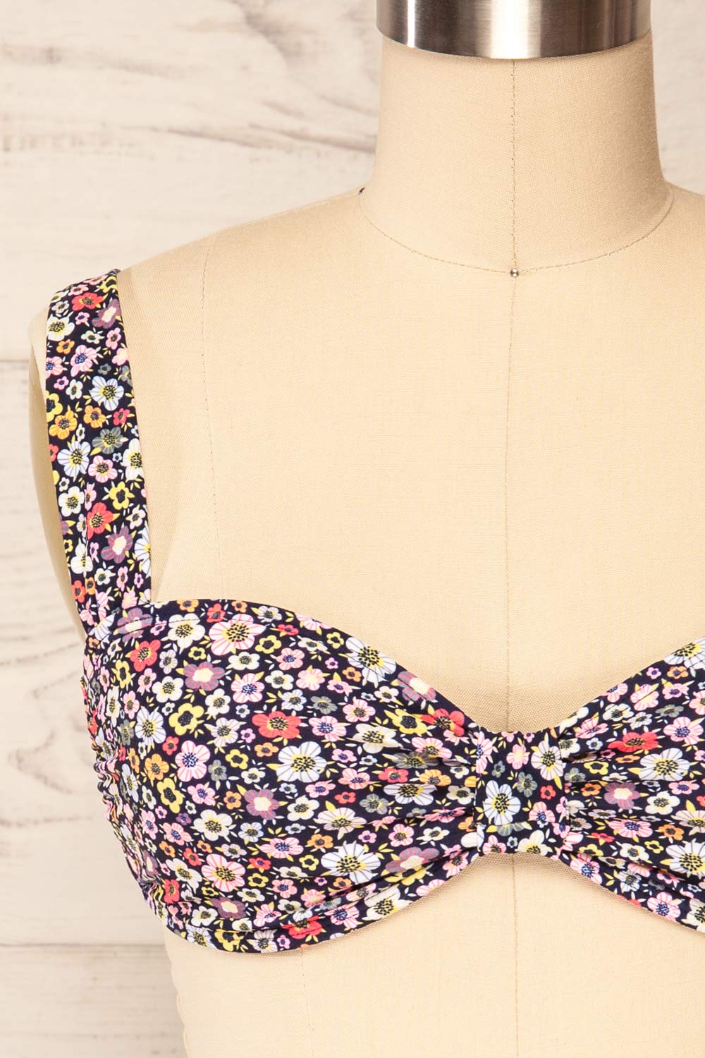 Kozmin Floral Knot Detail Bikini Top | La petite garçonne - Kozmin front close up