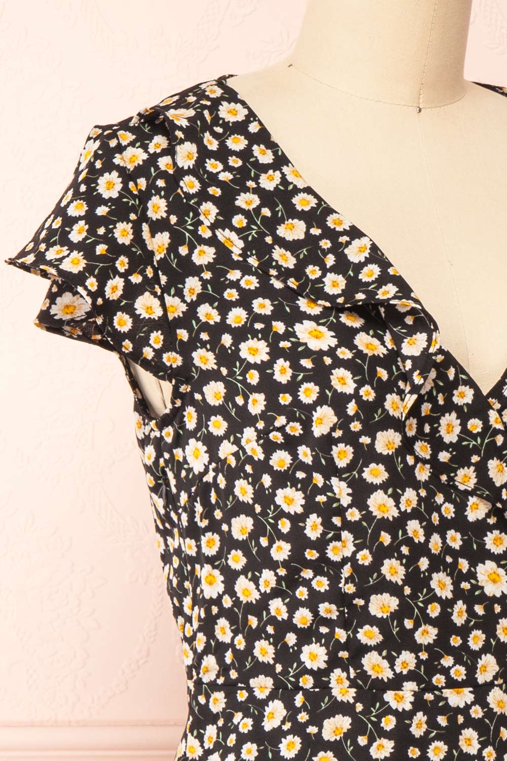 Kraneia Short Faux-Wrap Floral Dress | Boutique 1861 side close-up