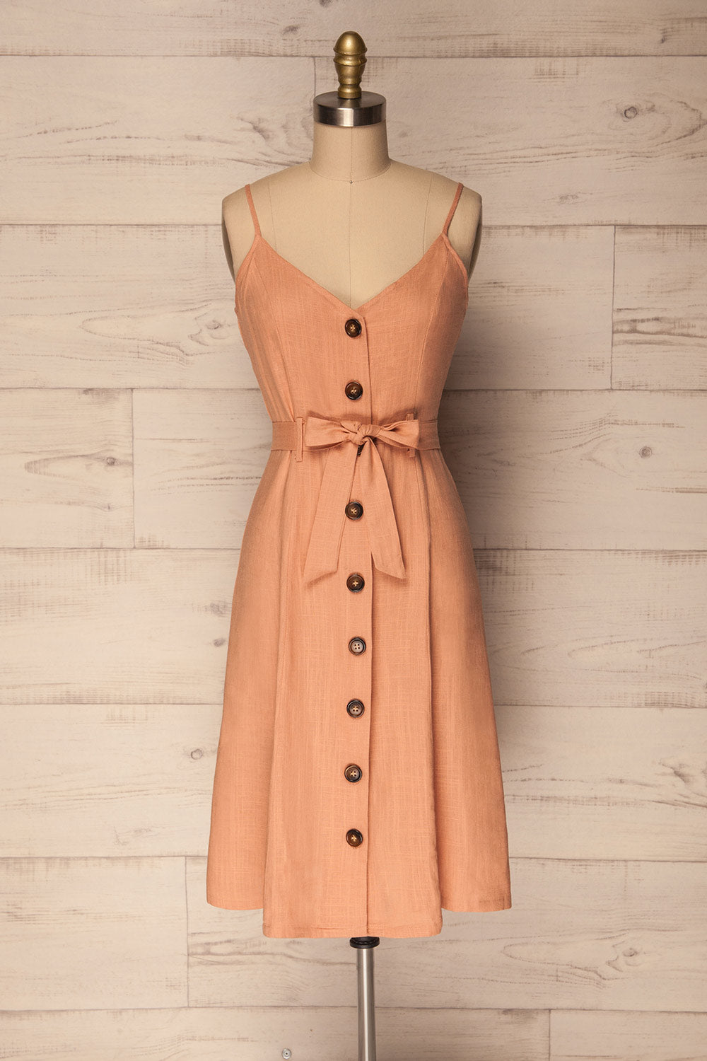 Krouna Day Salmon Pink Button-Up Midi Dress | La Petite Garçonne